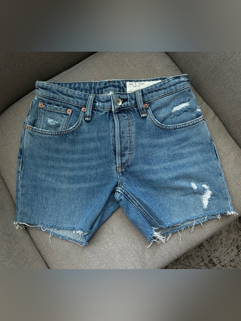 Rag & bone High-Rise Cutoff Denim Shorts - Medium Blue size 24